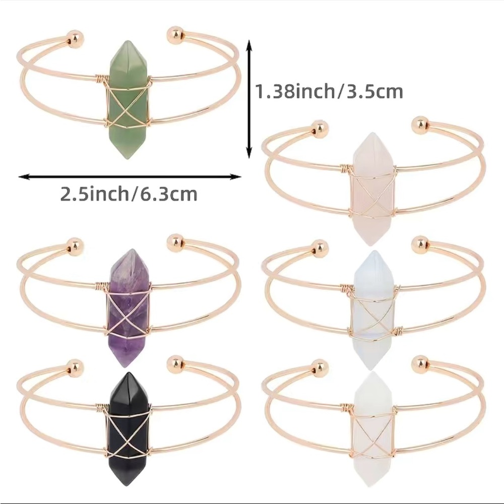 1pc Natural Healing Gemstone Column on Adjustable Gold Colour Bracelet - Picture 6 of 6